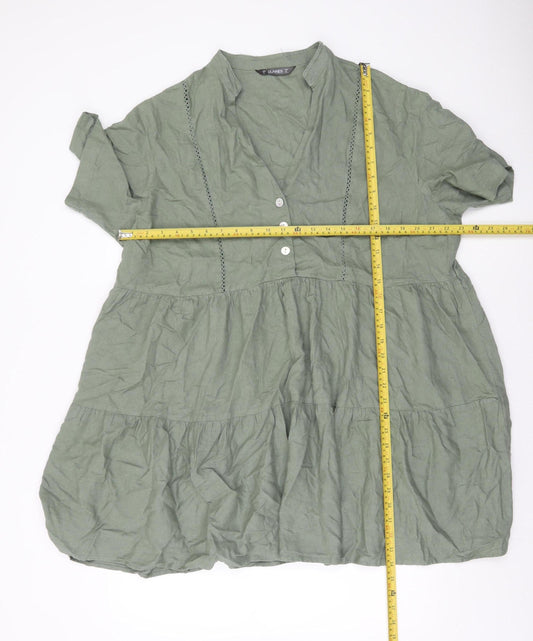 Dunnes Women’s Green Linen Blend Knee Length A-Line Dress XL