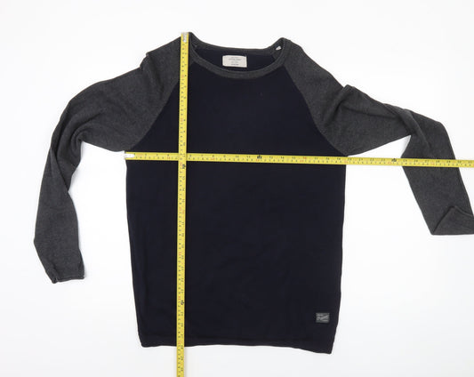 Jack & Jones Men’s Blue Grey Cotton Crew Neck Jumper M