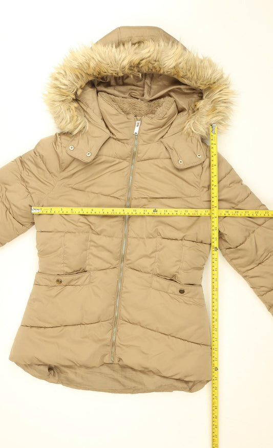 New Look Women’s Beige Faux Fur Hooded Puffer Jacket UK 8