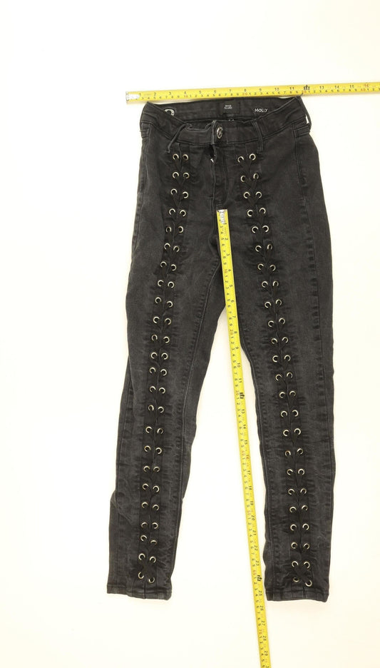 River Island Women’s Black Molly Lace-Up Skinny Jeans Size 8