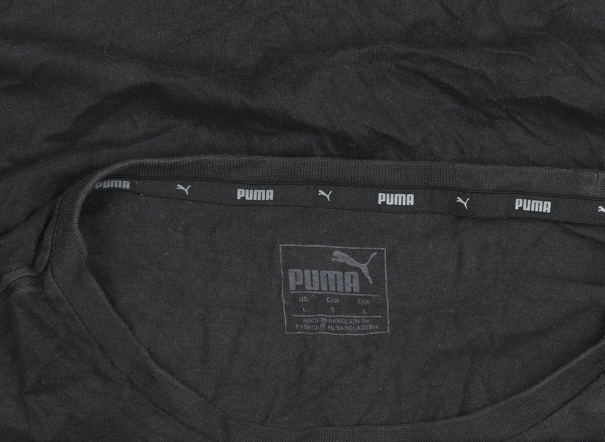 Brand and care label for Puma Men's Black Short Sleeve Crew Neck Sports Cotton T-Shirt S
