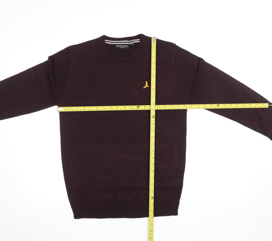 Brave Soul Men's Brown Crew Neck Acrylic Jumper Size S