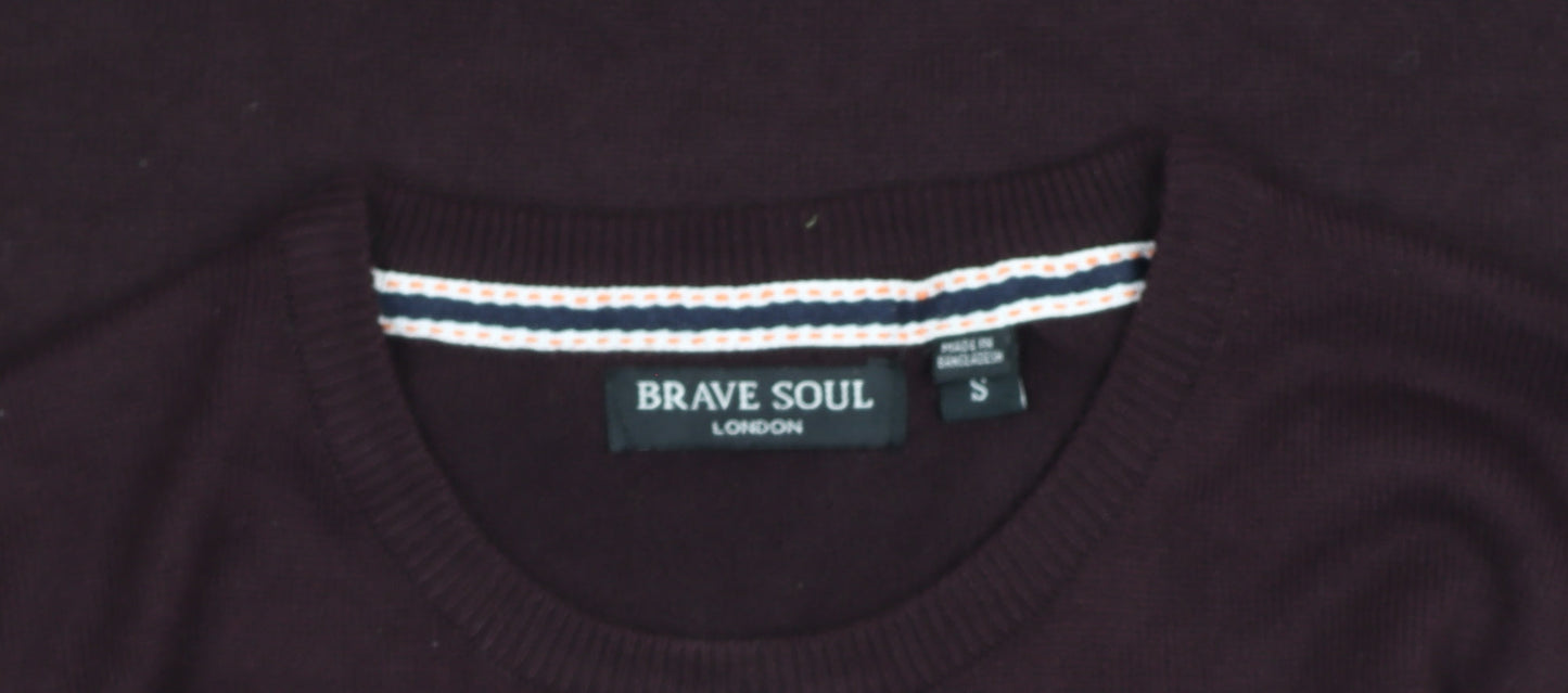 Brave Soul Men's Brown Crew Neck Acrylic Jumper Size S
