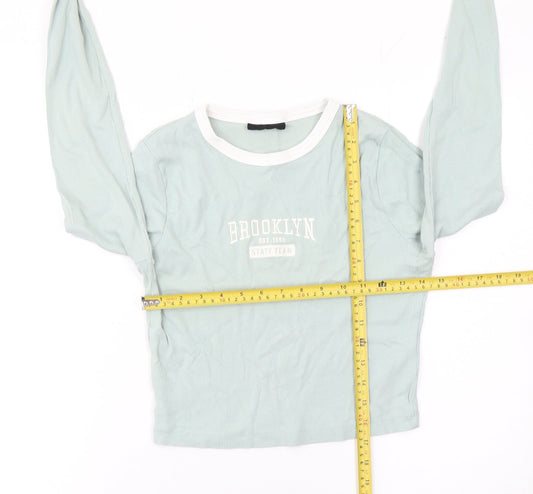 F&F Women's Green Cropped Long Sleeve Brooklyn T-Shirt UK 12