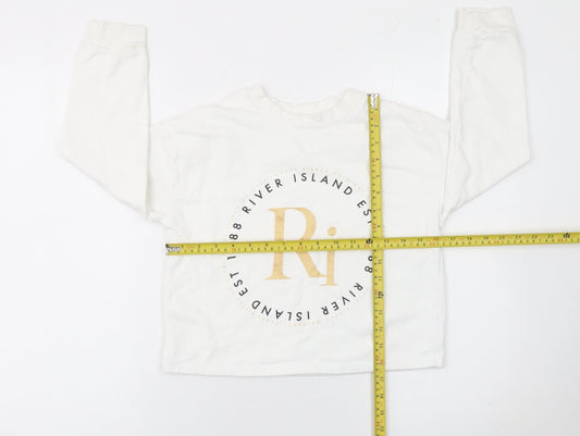 River Island Girls White Gold Logo Sweatshirt 9-10 Years Cotton Blend