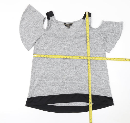 Lipsy Women’s Grey V-Neck Cold Shoulder Short Sleeve Top Size 8