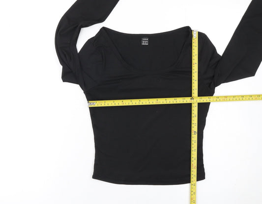 SHEIN Women Black XS Cropped Long Sleeve Slim Fit Scoop Neck Top
