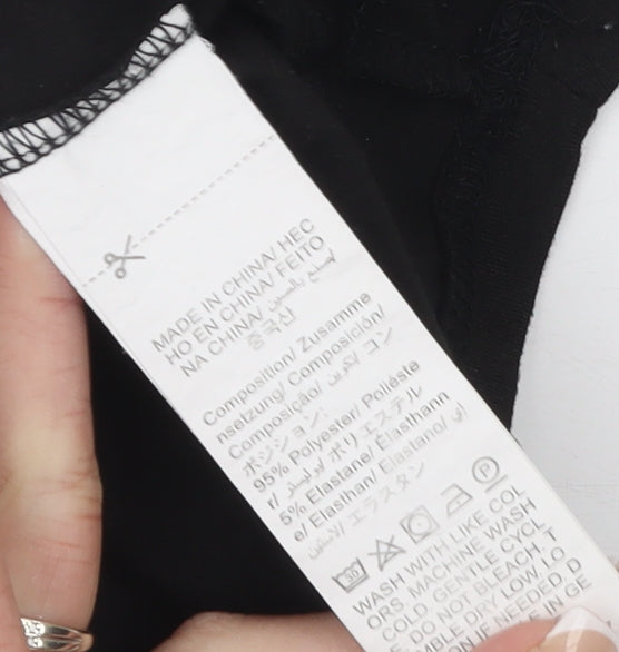 SHEIN Women Black XS Cropped Long Sleeve Slim Fit Scoop Neck Top