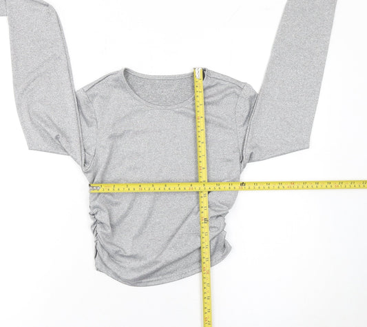 SHEIN Women’s Grey Cropped Long Sleeve Slim Fit Top Size 8