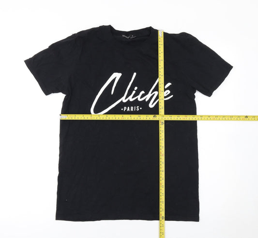 Boohoo Women's Black Regular Fit Paris Slogan Basic T-Shirt Size S