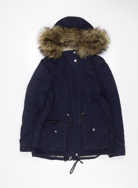 Womens UK Size 10 H&M Blue Parka Coat