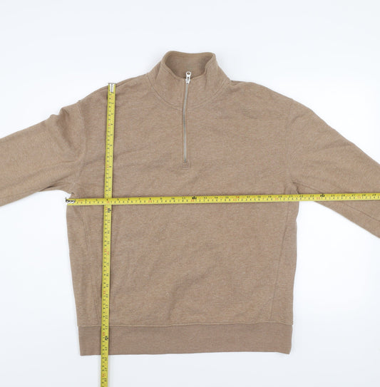 Zara Men's Beige 1/4 Zip Mock Neck Sweatshirt Size M
