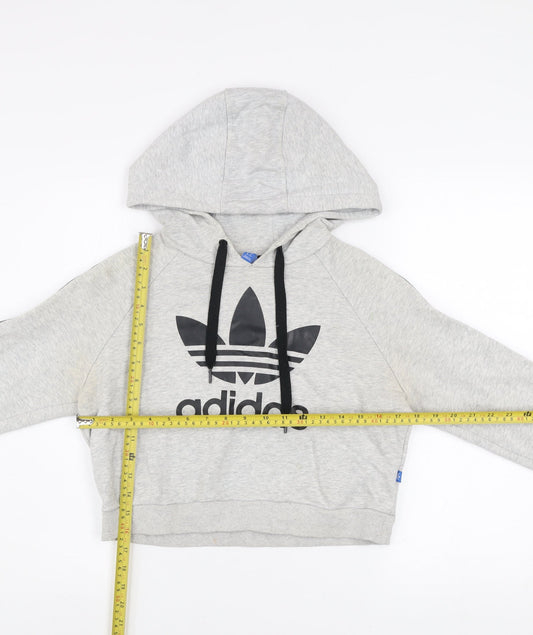 Adidas Women Grey Hoodie UK 8 Hooded Pullover Sweatshirt