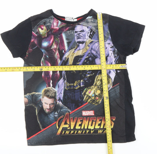 Boys UK Size 9-10 Years Marvel Black Basic T-Shirt