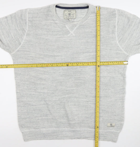Next Mens Grey Waffle Knit Cotton Blend Crew Neck Jumper Size L