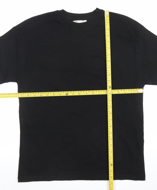 Pull & Bear Men's Black Cotton Crew Neck Short Sleeve T-Shirt Size S