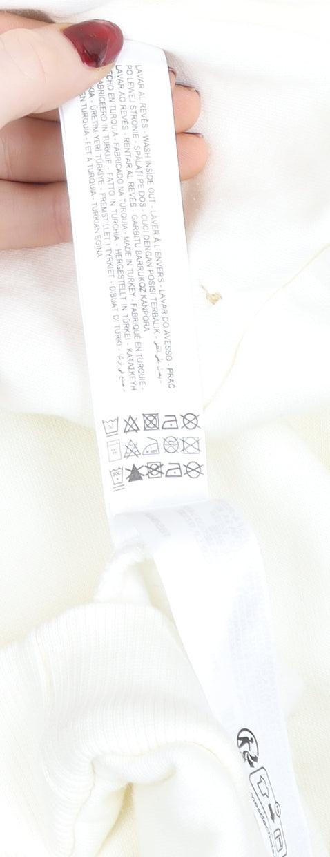 Bershka Womens White Graphic Print Pullover Hoodie Size S