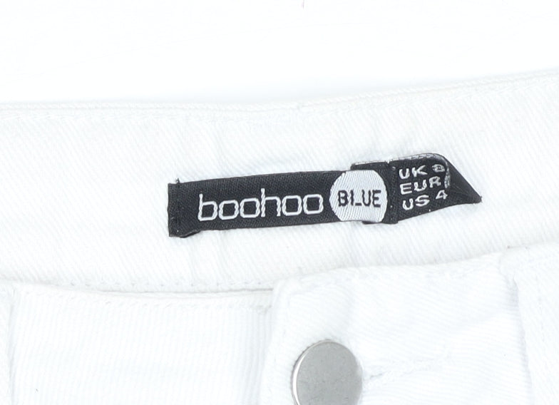 Boohoo Women's White Denim Mini Skirt Size 8 High Rise Casual