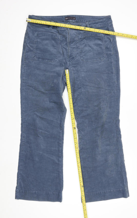 Marks and Spencer Blue Corduroy Straight Leg Trousers Size 16 Regular Fit