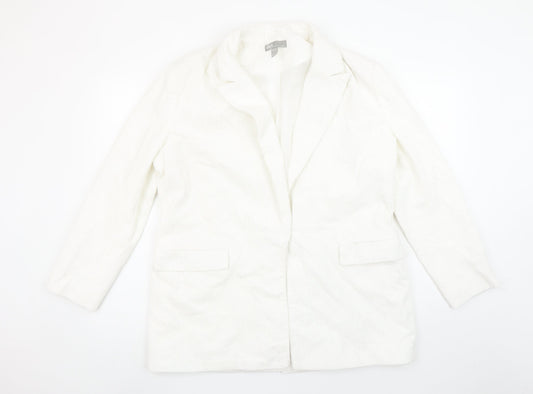 ASOS Women White Corduroy Long Blazer Jacket UK 12 Lined Cotton