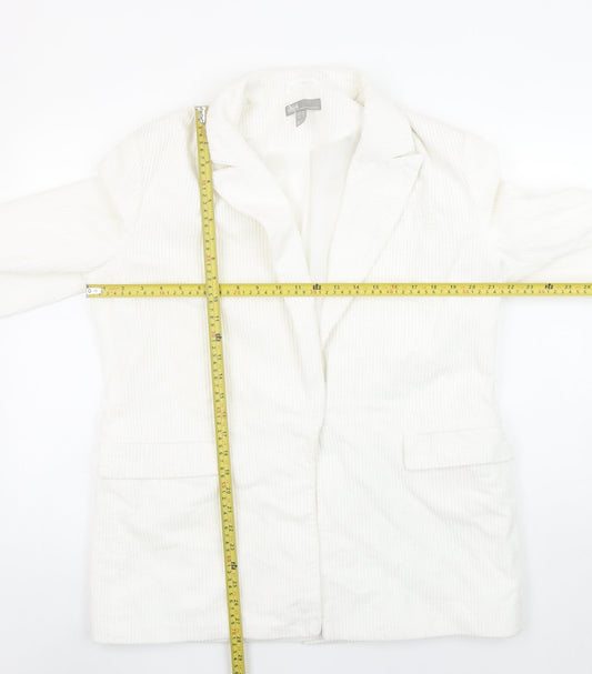 ASOS Women White Corduroy Long Blazer Jacket UK 12 Lined Cotton