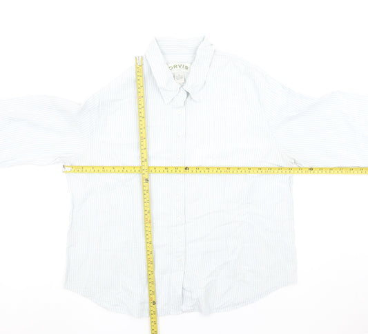 Orvis Women Blue Striped Button-Up Cotton Shirt Size 16