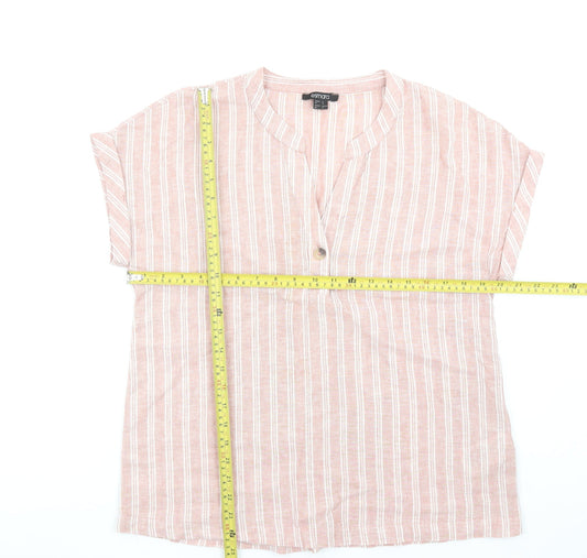 Esmara Women's Pink Striped Linen Blend V-Neck Tunic Blouse Size 10