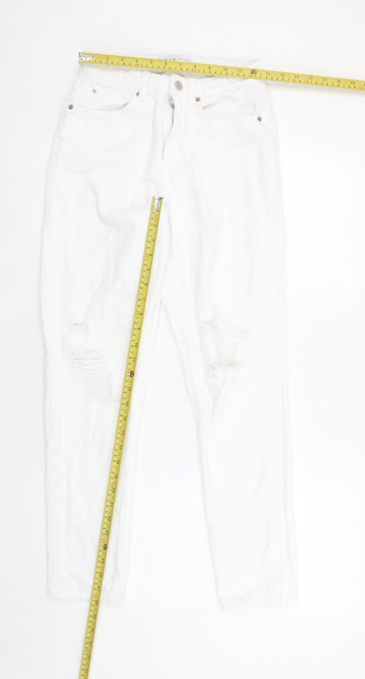 Primark Women’s White Mom Jeans Size 8 Distressed Denim High Rise