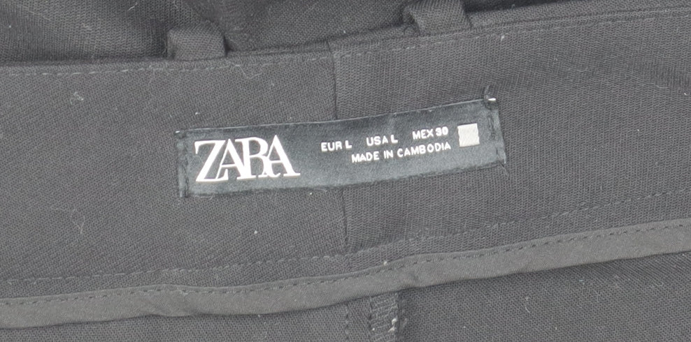 Zara Men Black L Chino Trousers Classic Fit Polyester Blend