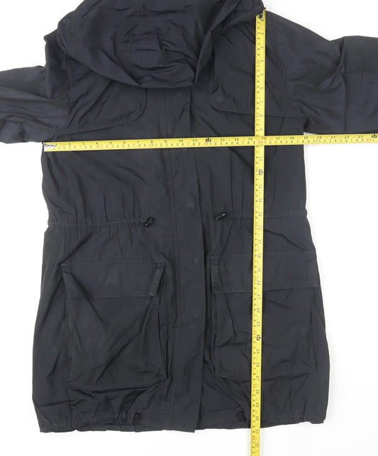 Jigsaw Womens Black Parka Coat S Hooded Longline Drawstring Jacket
