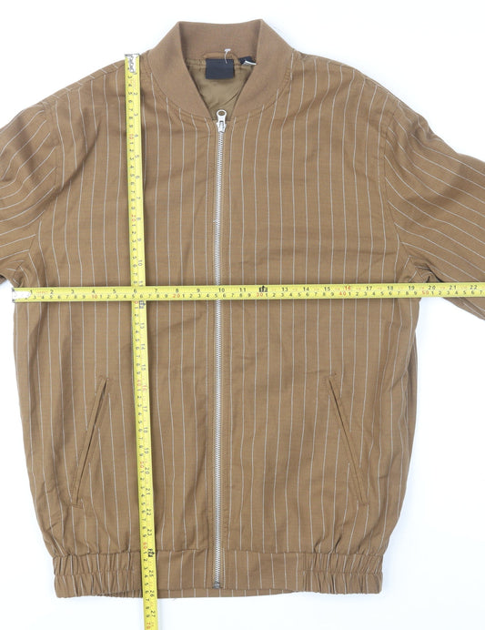 ASOS Men's Brown Striped Bomber Jacket S Regular Fit Cotton Blend