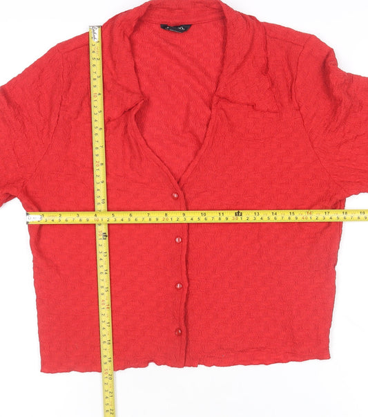 Womens UK Size 12 Monki Red Cropped Button-Up