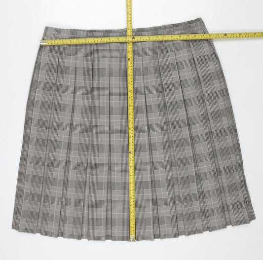 Bonmarché Women Grey Check Pleated A-Line Skirt Size 20