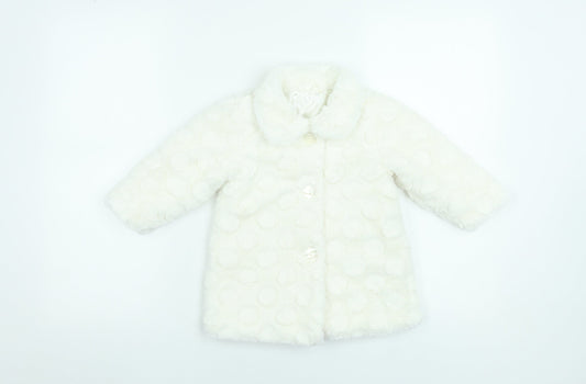 Young Dimension Girls Ivory Polka Dot Faux Fur Coat 12-18 Months Winter