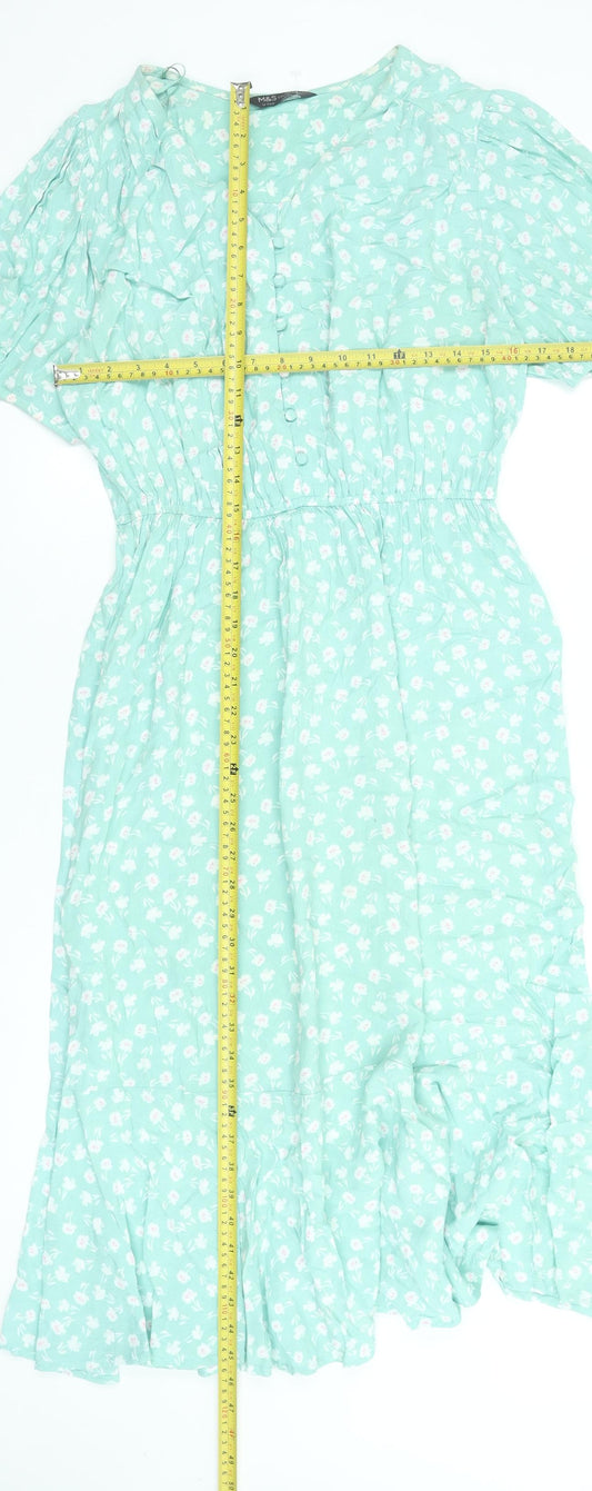Marks and Spencer Women Green Floral Midi Fit & Flare Dress Size 12