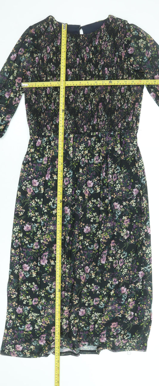 Oasis Womens Floral Midi Fit & Flare Dress Size 8 Multicoloured