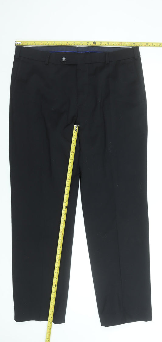 Brühl Men's Black 38R Dress Trousers Wool Blend Regular Fit