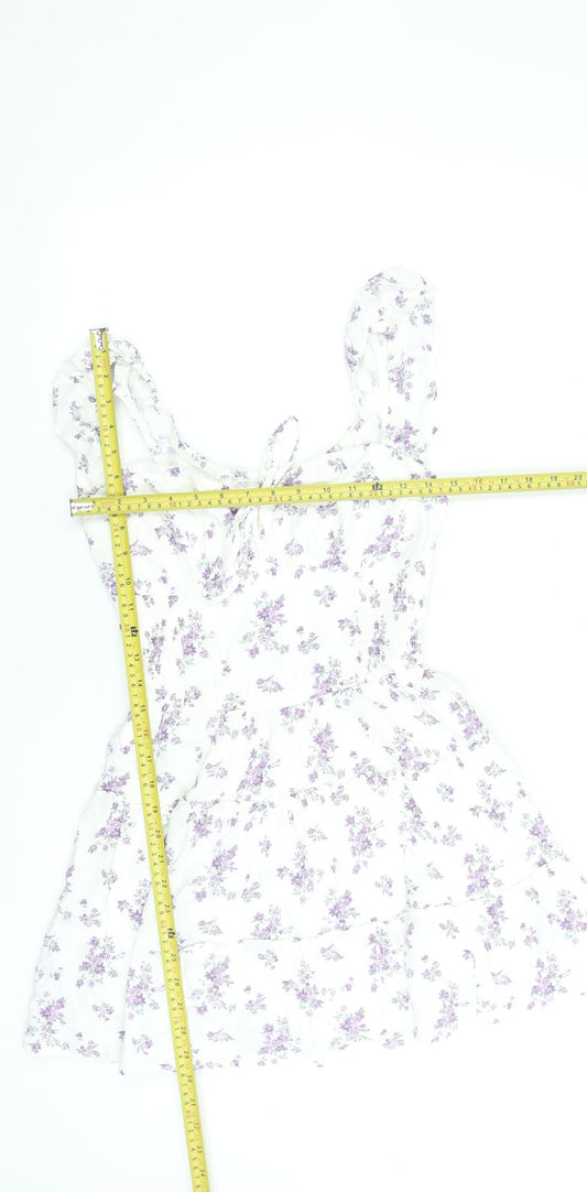 Hollister Womens White Floral Skater Dress S Sleeveless Summer Boho