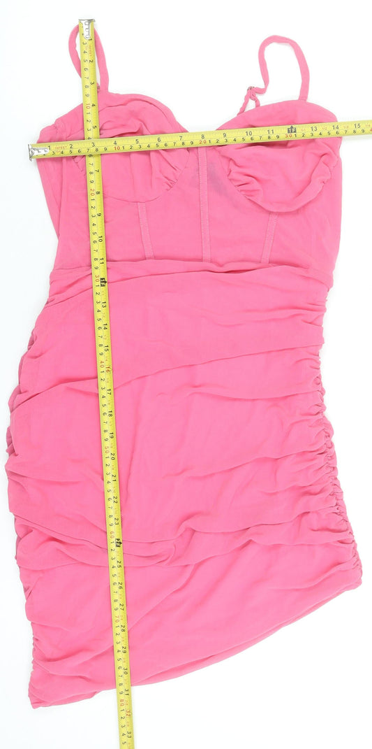 NAANAA Women Pink Size 12 Bodycon Ruched Sleeveless Mini Dress