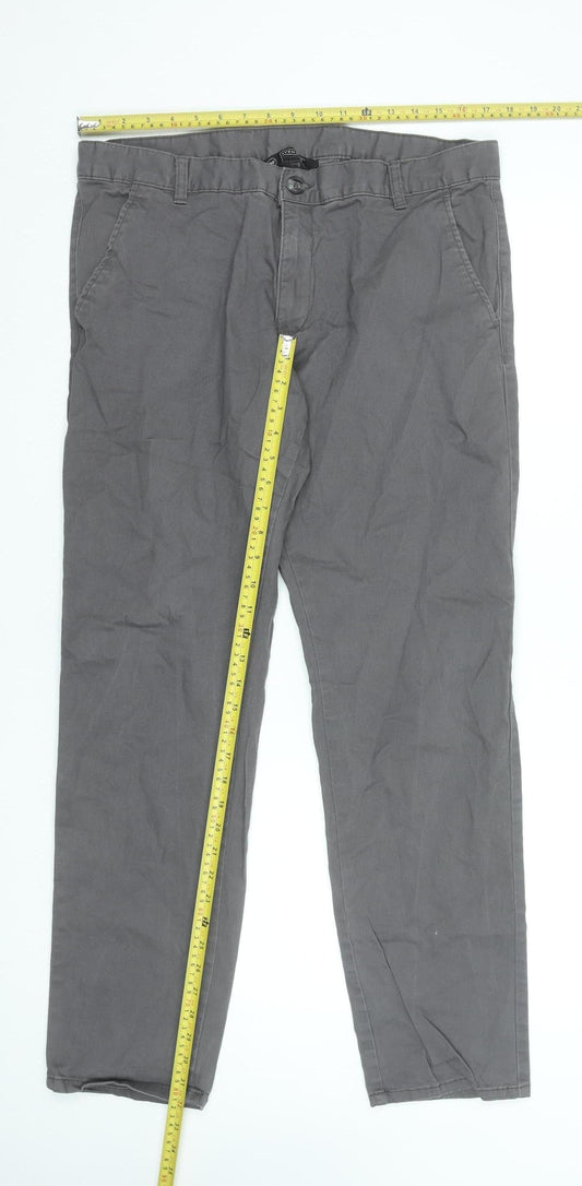 Avenue Men's Grey Chino Trousers Size 36 Regular Fit Cotton Blend