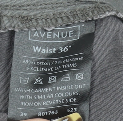 Avenue Men's Grey Chino Trousers Size 36 Regular Fit Cotton Blend