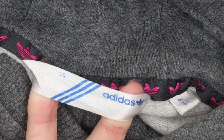 Adidas Women Grey Pullover Hoodie Size 10 Cotton Blend Logo Print