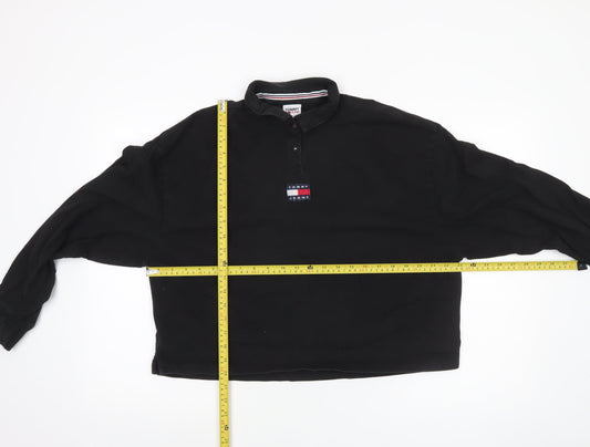 Womens UK Size L Tommy Jeans Black Henley Sweatshirt