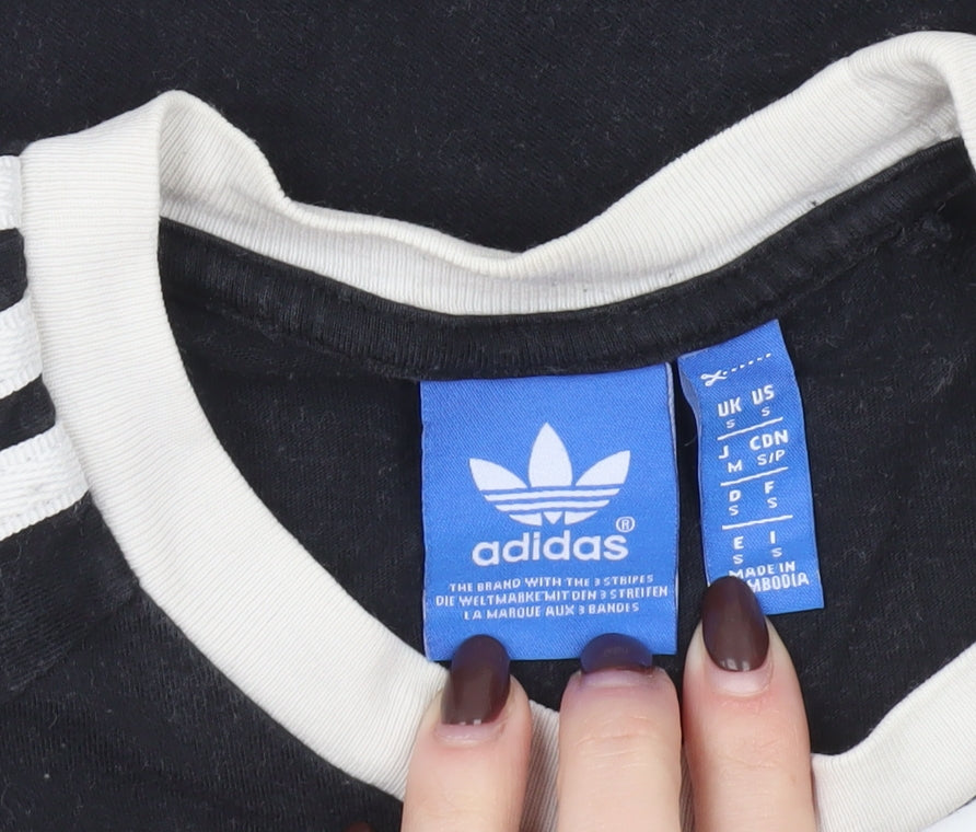 Womens UK Size S adidas Black Ringer T-Shirt
