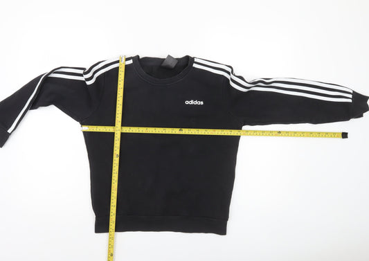 Adidas Boys Black Crew Neck Pullover Sweatshirt 9-10 Years Logo Fleece Top