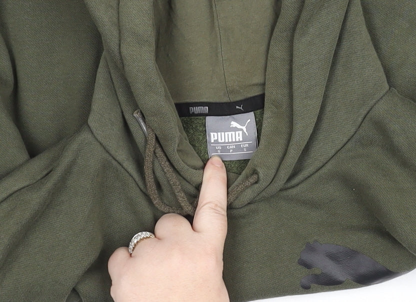 Puma Women's Khaki Green Small Pullover Hoodie with Logo Print