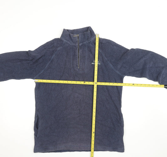 Weird Fish Men's Blue 1/4 Zip Waffle Knit Jumper Medium