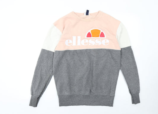Additional front view of Ellesse women’s grey pink colourblock logo sweatshirt, size UK 10