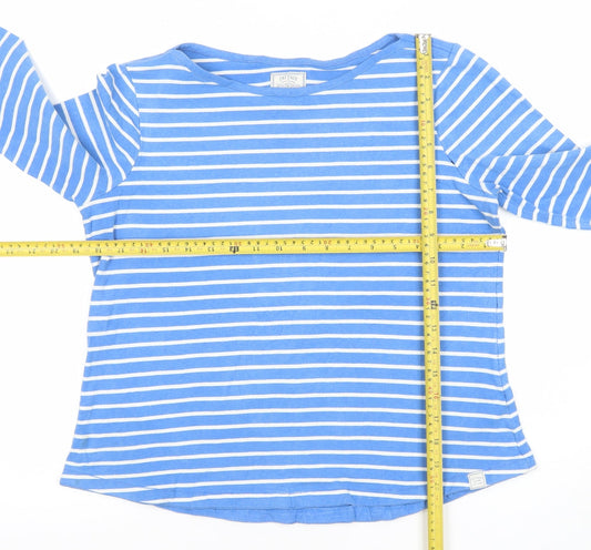 Fat Face Women Blue White Striped Long Sleeve Cotton Top Size M
