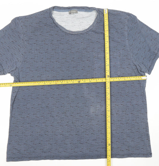 Jaeger Men’s Blue Geometric Cotton Crew Neck Short Sleeve T-Shirt 2XL